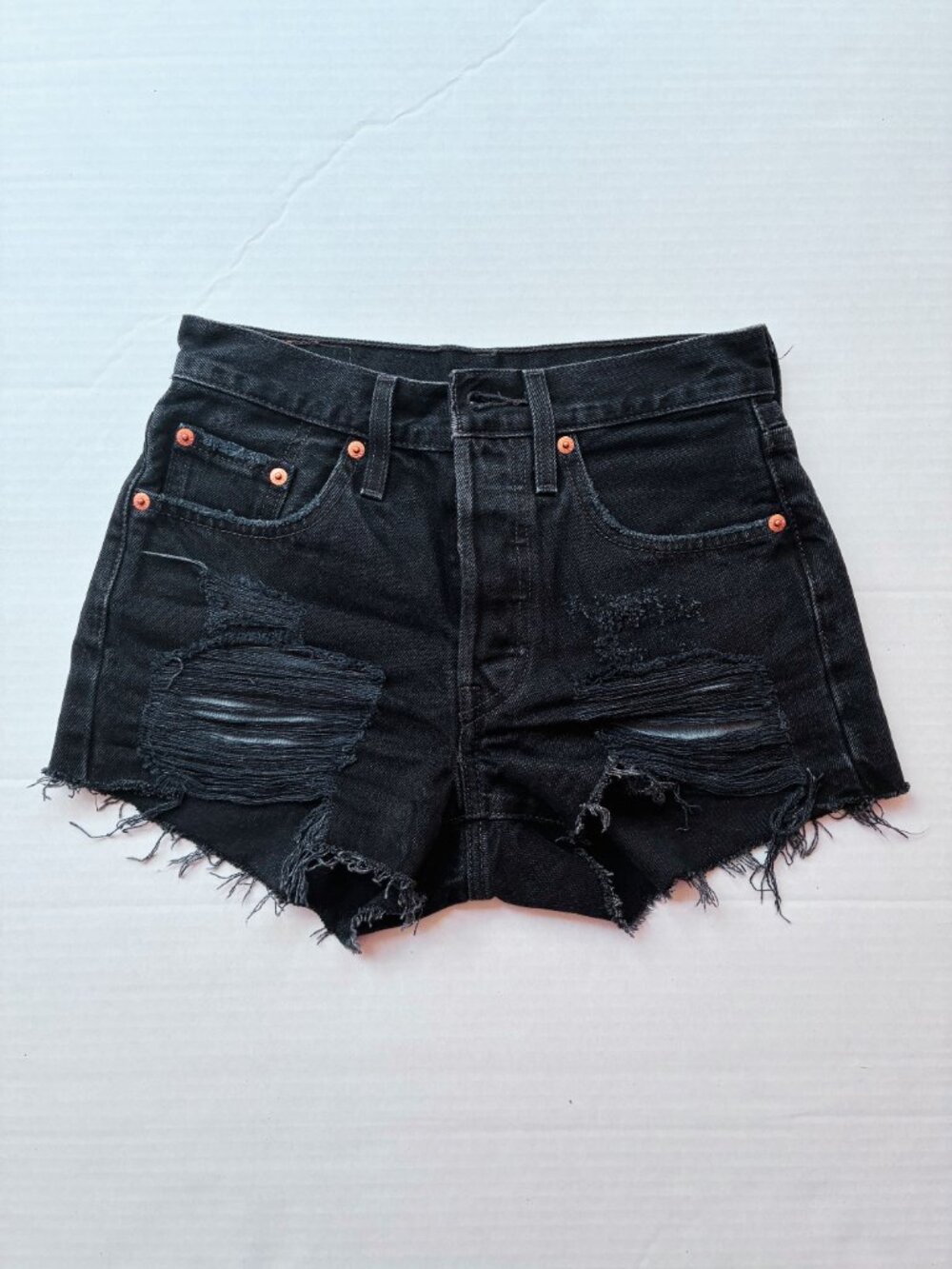 Levi’s 501 High-Rise Denim Cutoff Shorts - Women Size 24 - Black Distressed